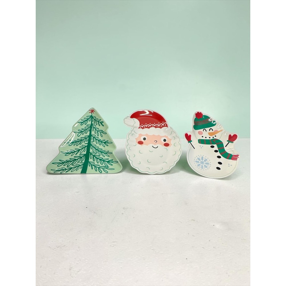 New Wondershop Christmas Plate Set 3pc Multicolor Melamine Santa Snowman Tree
